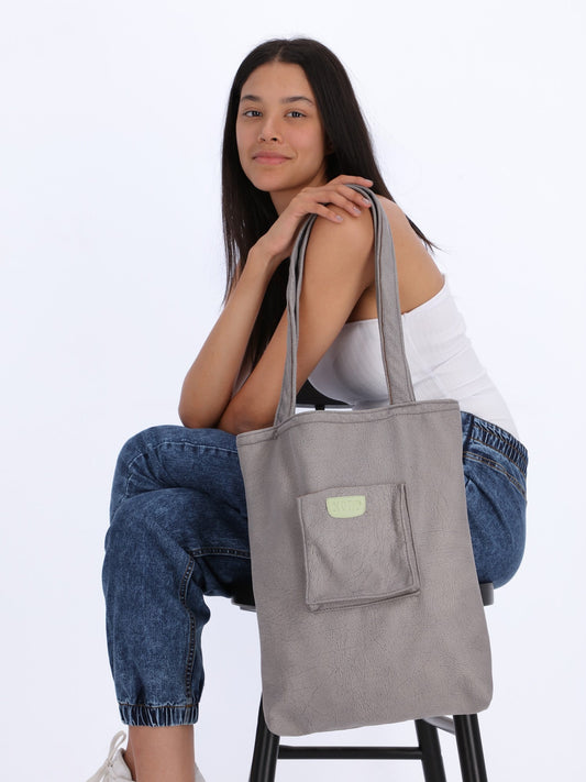 XENE Unisex Leather Grey Tote Bag