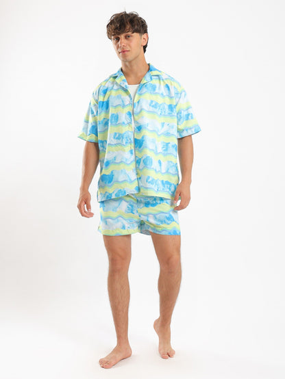 Unisex Beach Shirt - Tie-Dye with Stripes