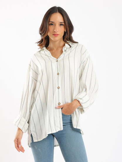 Flowy Shirt - Striped - Long Sleeves