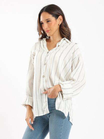 Flowy Shirt - Striped - Long Sleeves